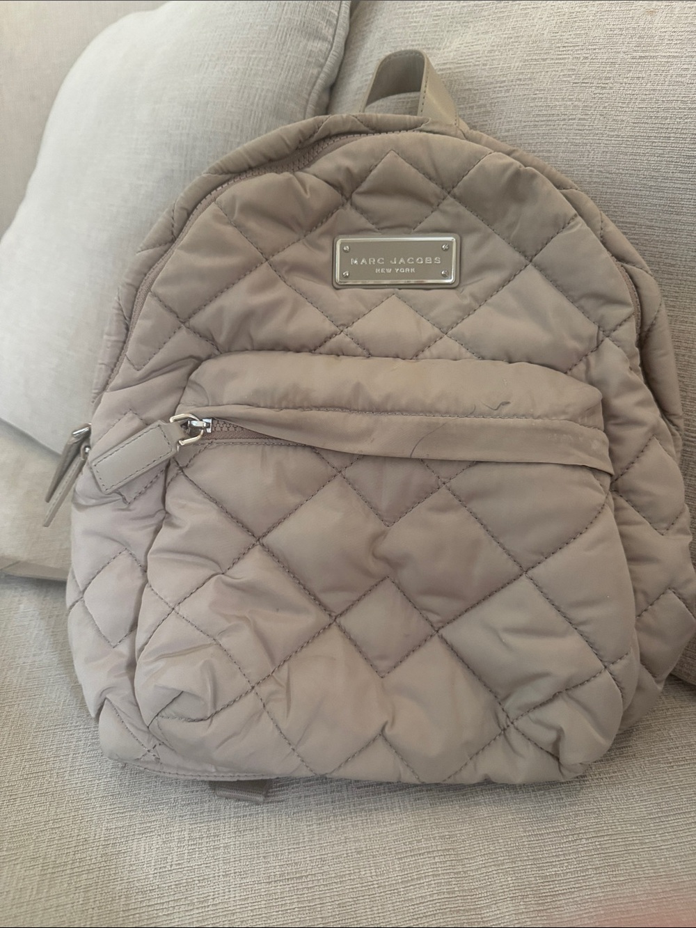 Marc Jacobs Quilted Taupe Nylon Backpack